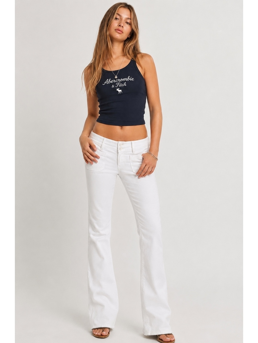 Abercrombie & Fitch White Bootcut Pants Low Rise Front Patch Pocket Women’s 6